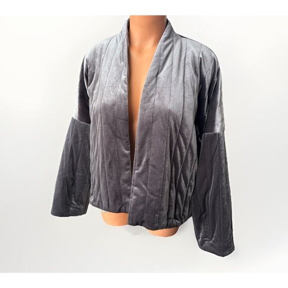 A New Day Gray Velvet Velour Puffer Jacket Size OS Open Draped Lined NWT - Picture 1 of 5